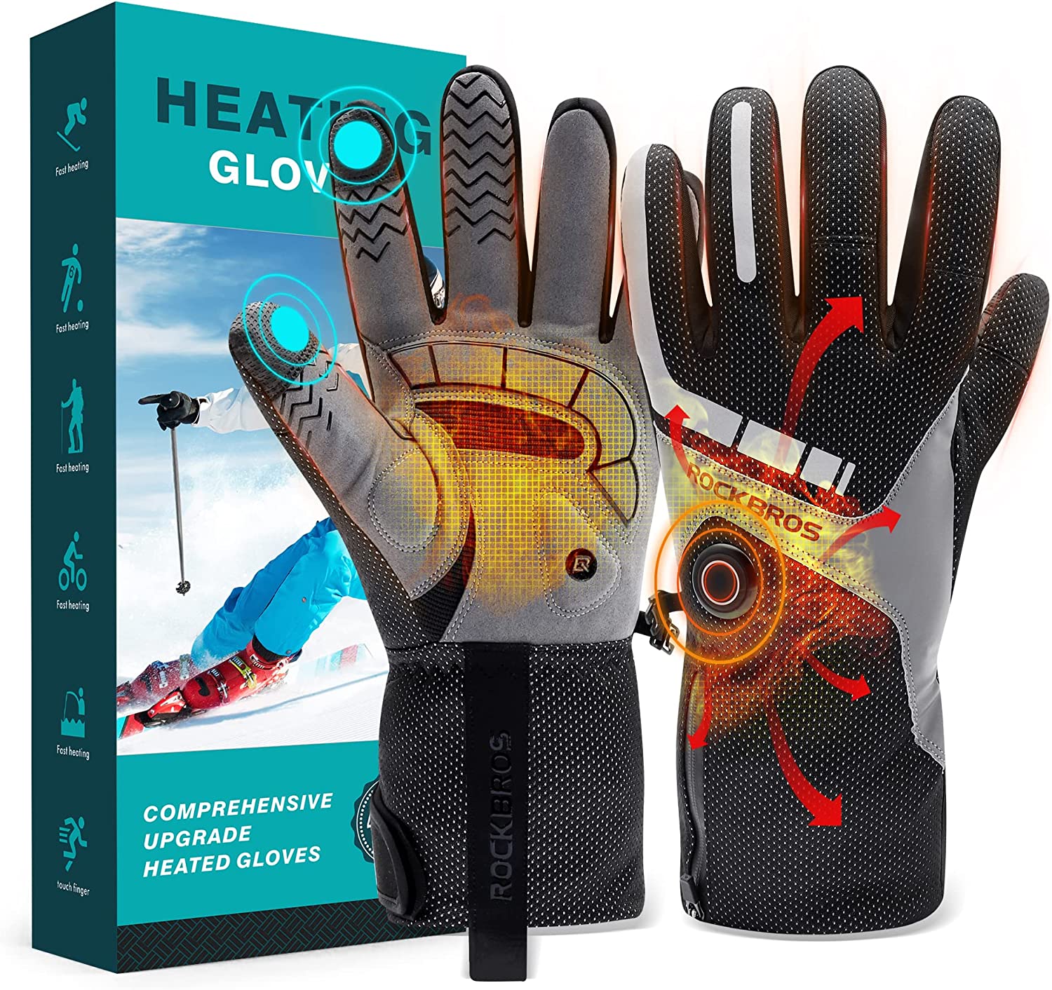 True Rechargeable Electric Heated Thermal Gloves w/ 8 Hrs 4000mAh x2  Hi-Capacity Li-on Batteries, Unisex Extra Thick Waterproof Windproof Fast  Heating Hand Warmers for Men Women Winter Ski Motorcycle, Fishing Gloves 